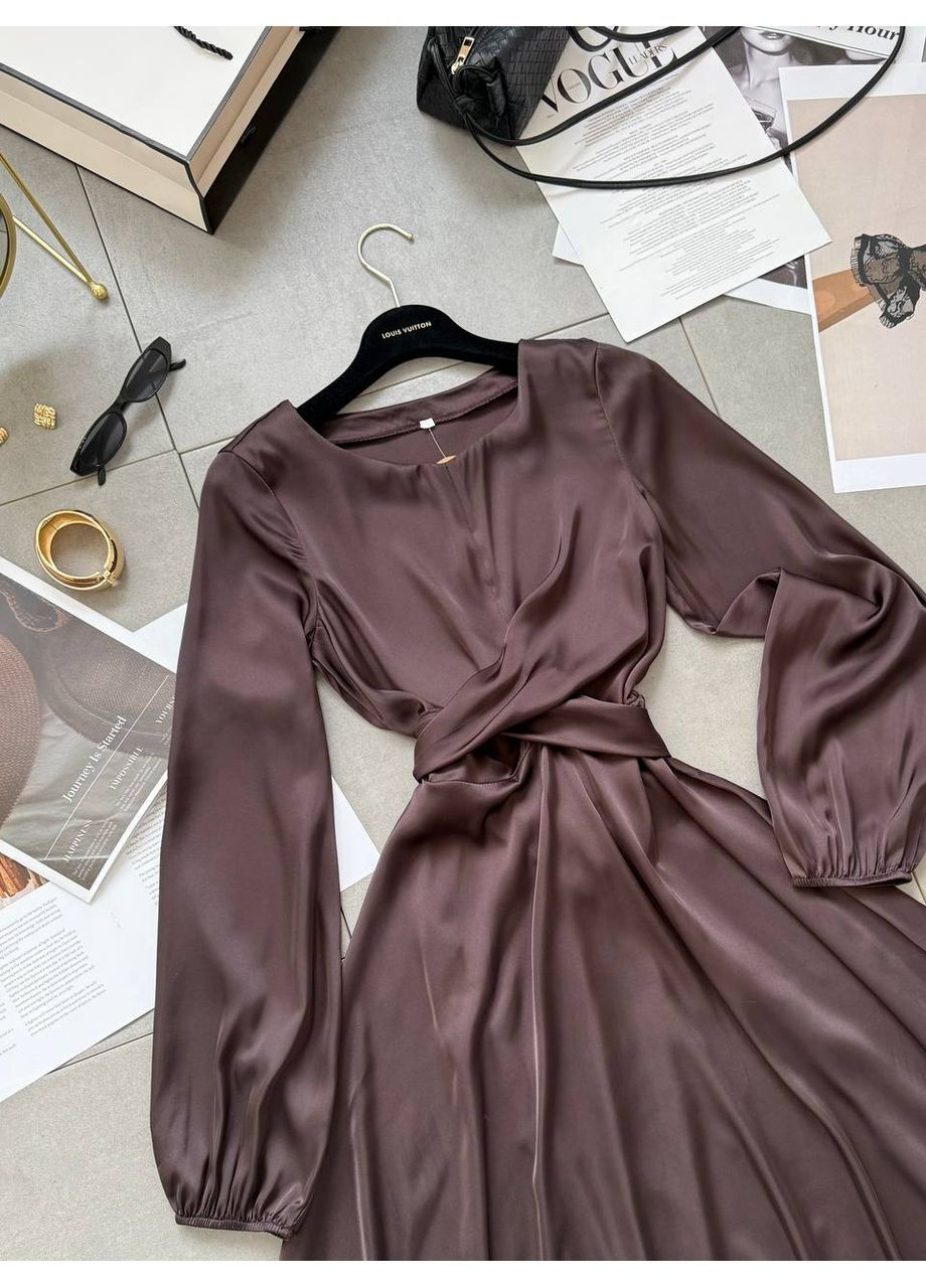 Коричневое деловое, кэжуал платье No Brand однотонное