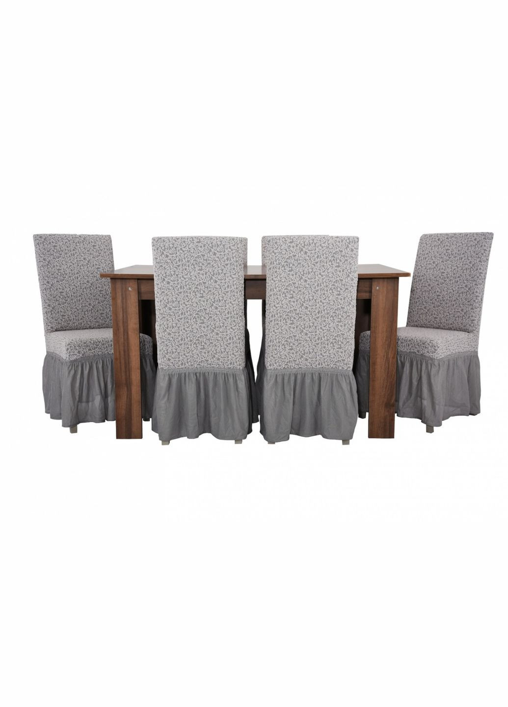 Жаккардовые чехлы на стулья с оборкой (натяжные) набор 6-шт 413 Светло-серый Venera (268547798)