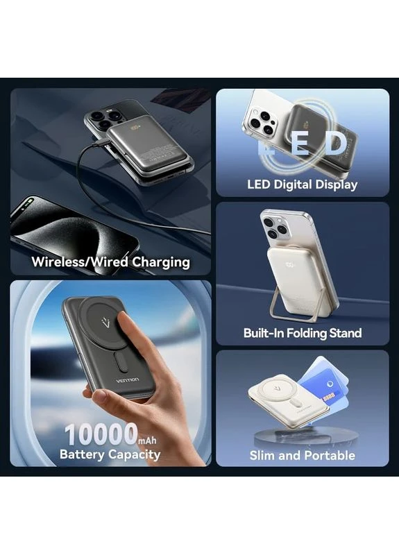 УМБ Magnetic Wireless 10000mAh 20W PD USB-C In/Out, QI-15W White Vention (372792354)