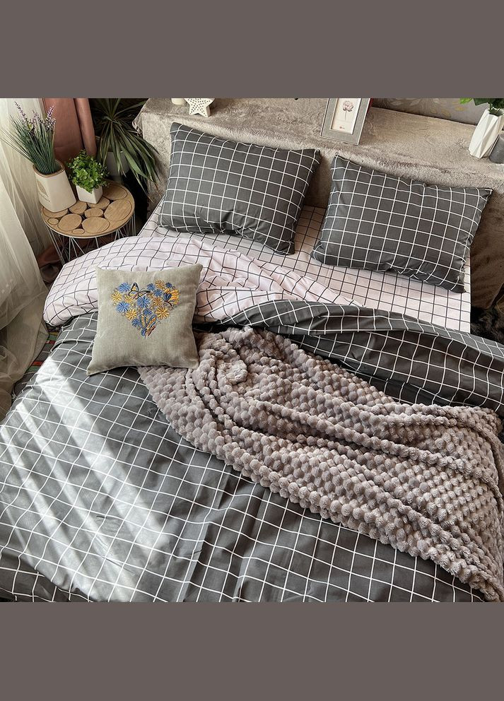 Постільна білизна бавовняна в Клетку Євро 200 x 220 Бязь Сірий 50 х 70 No Brand (298793108)