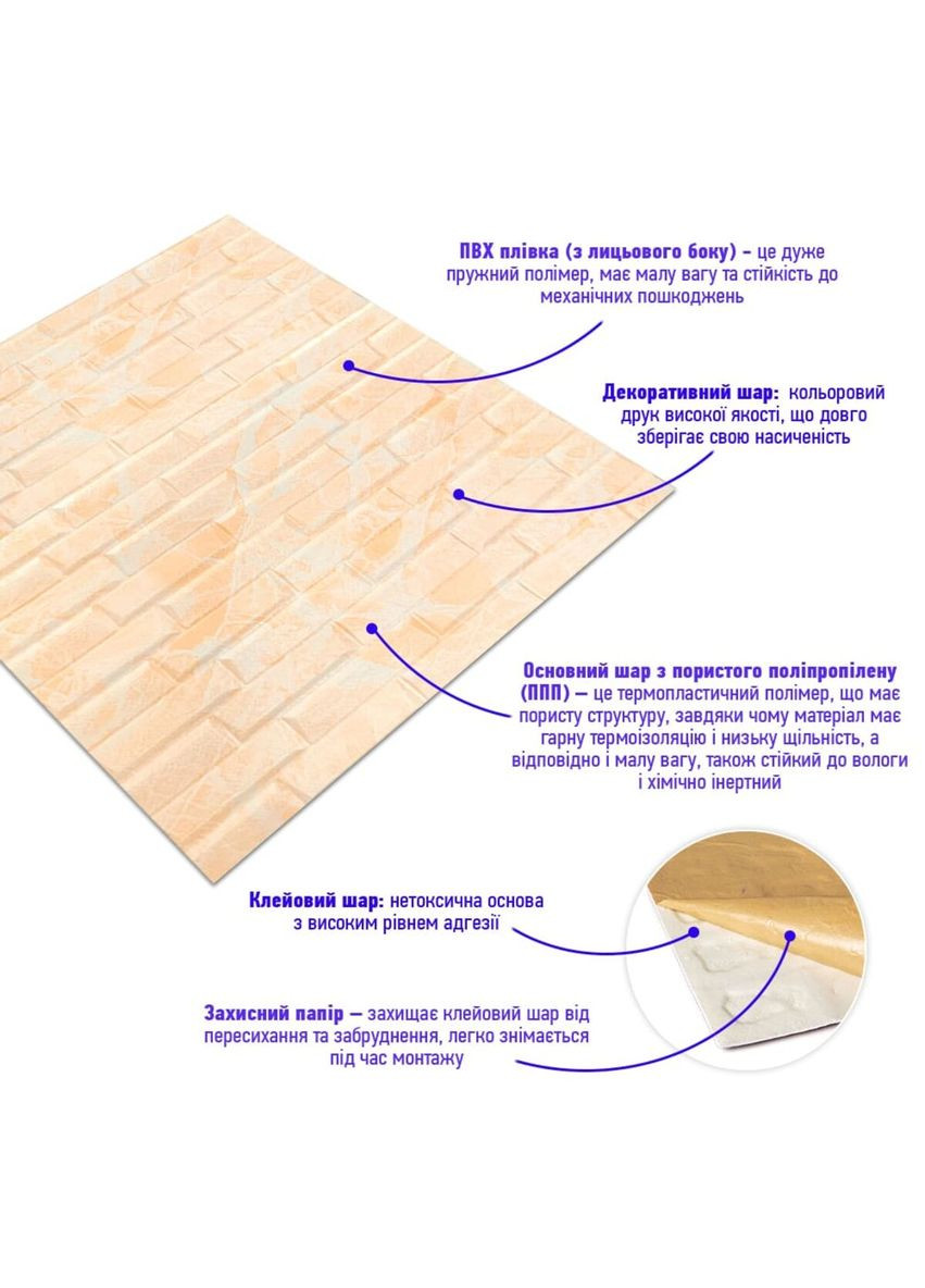 3D панель самоклеюча кладка 700х770х7мм Жовто-біла (039) SW-00000563 No Brand (357118914)