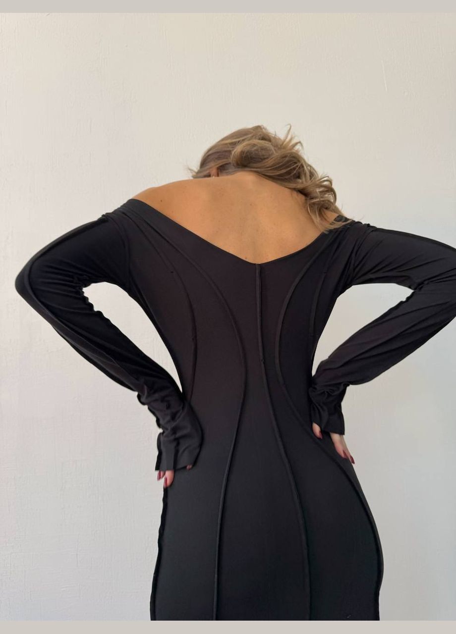 Черное коктейльное, деловое, повседневный, кэжуал, вечернее женское платье силуэтная FINO Mode