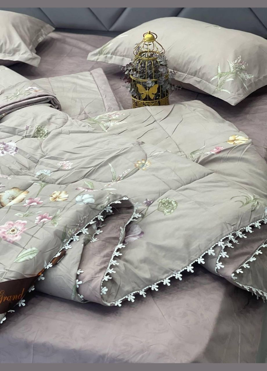 Постельное белье сатин семейный два покрывала Бежевый (П4К-LG-006) Laura Grand (317564292)