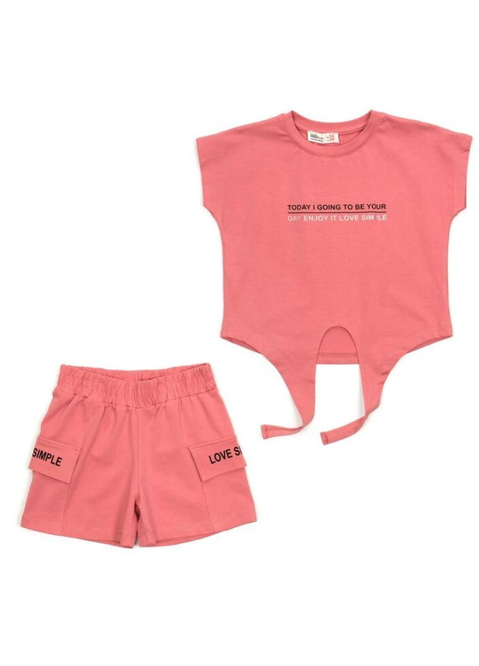 Персиковий літній набір дитячого одягу із шортами (7012-116g-peach) Smile