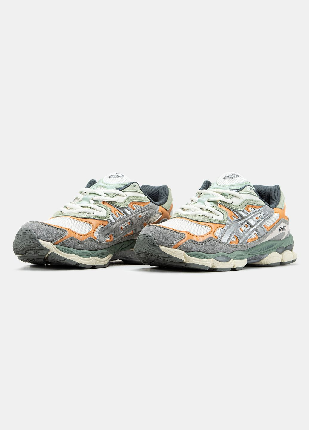 Серые демисезонные кроссовки мужские asics gel-nyc grey green orange | асикс гель-нюк серые зеленые оранжевые No Brand