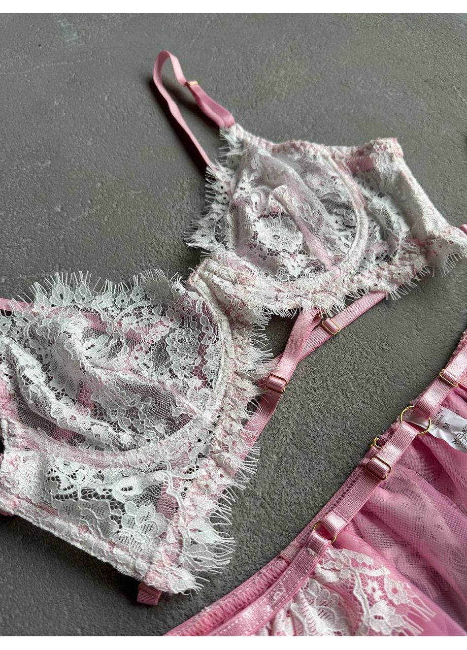 Рожевий балконет комплект жіночого білизни | найніжніша модель з якісного мережива, рожевий Vital-Textile без кісточок поліестер, еластан