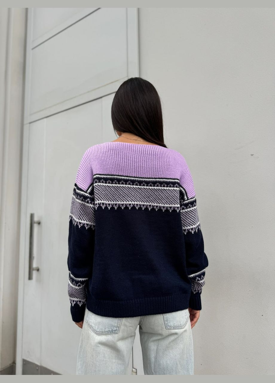 Бузковий демісезонний жіночий універсальний светр синьо-бузкового кольору 30190 No Brand