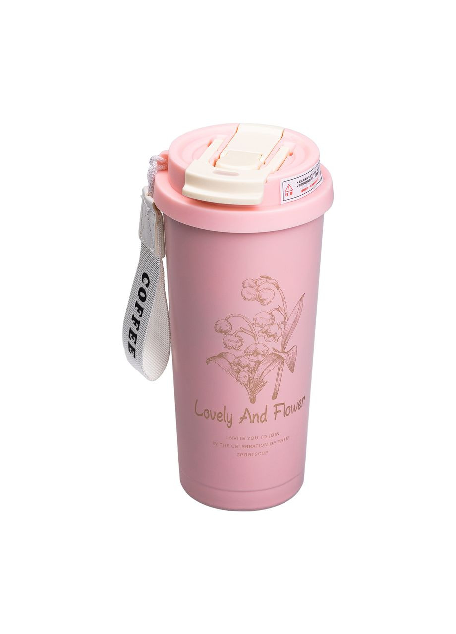 Термочашка Flower Style з ремінцем 500 мл Рожева Yiwu (360454958)