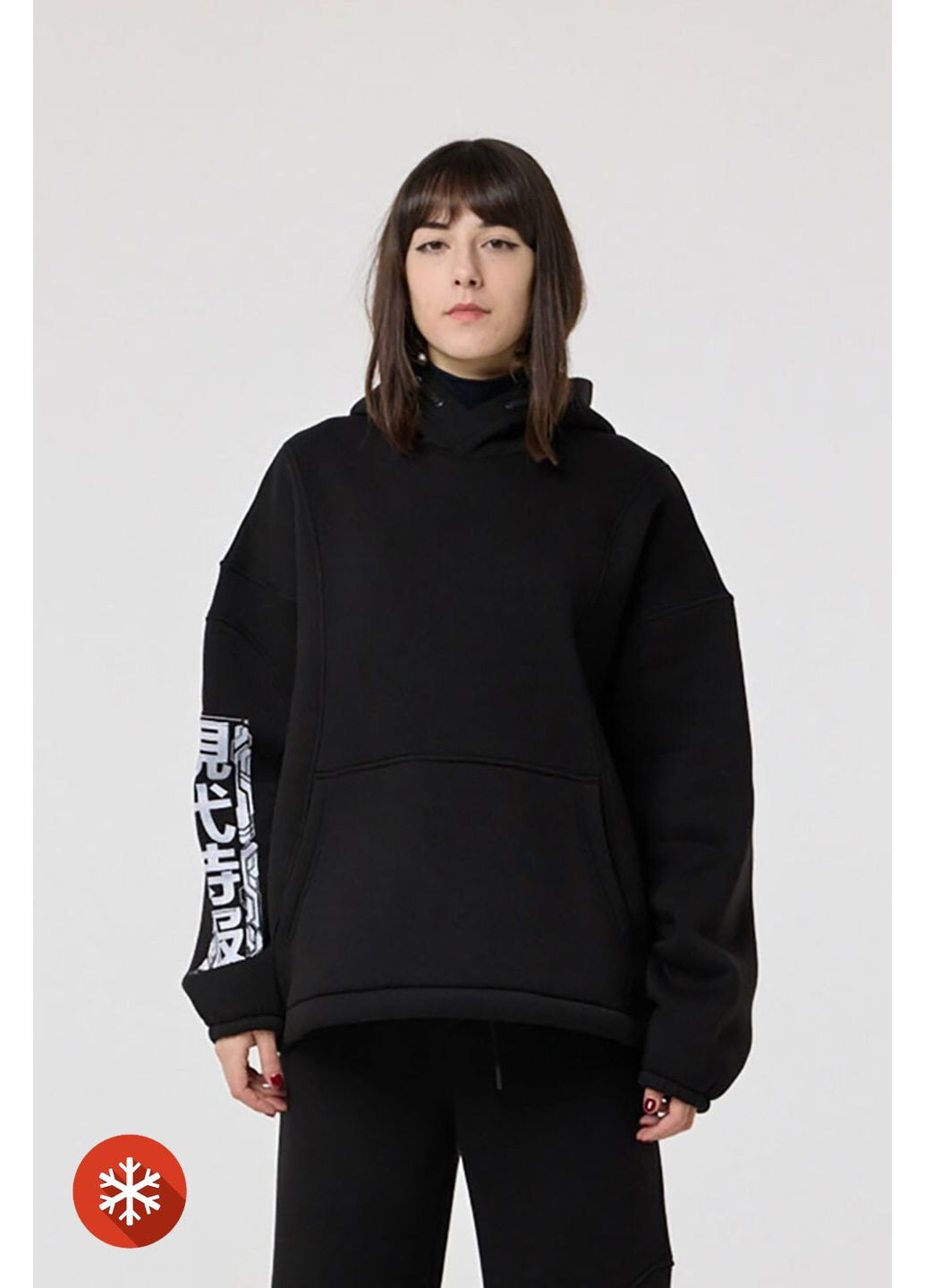 Жіноче худі з вшитою балаклавою та вишивкою, чорне ТУР (372519835)