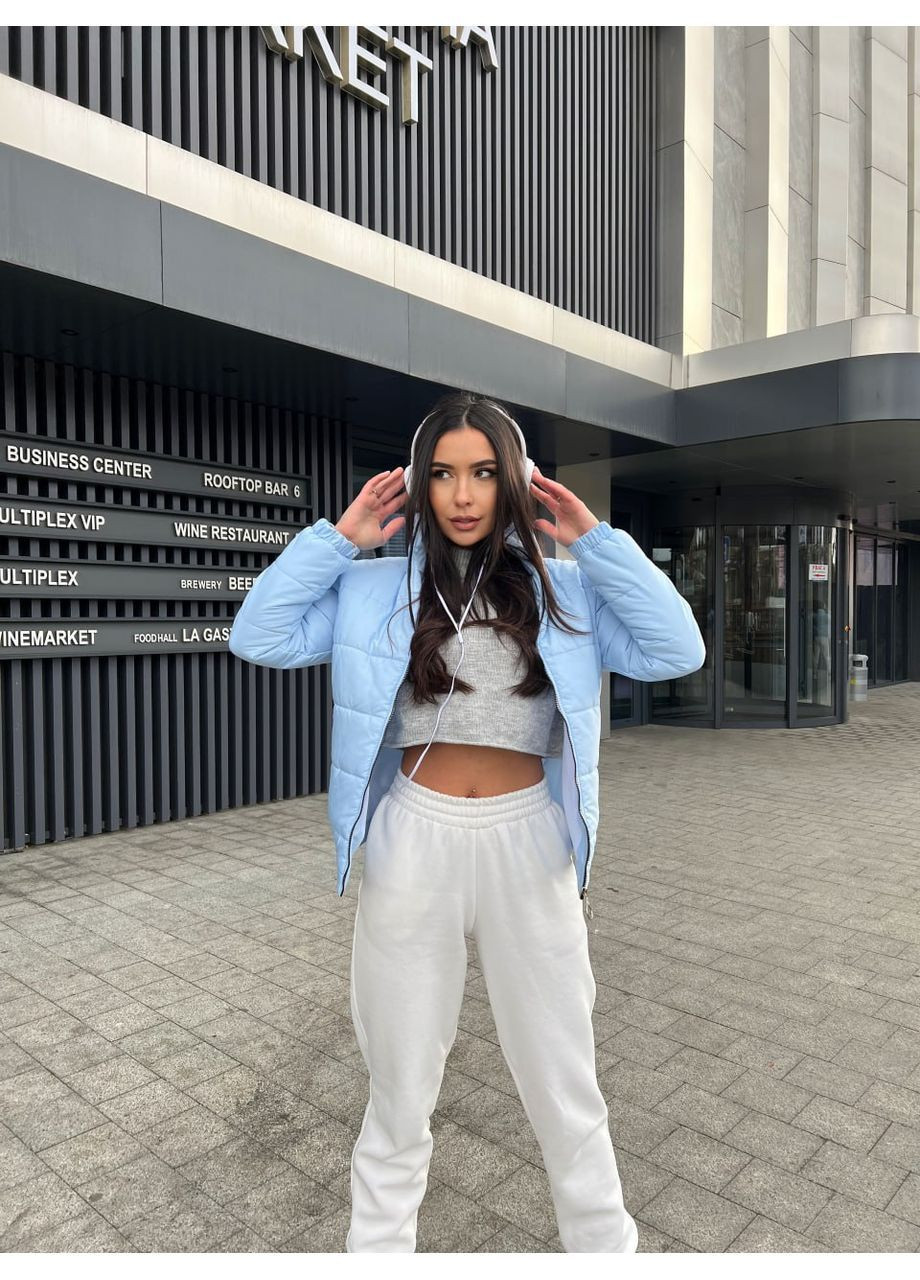 Блакитна демісезонна жіноча укорочена курточка з плащівки No Brand