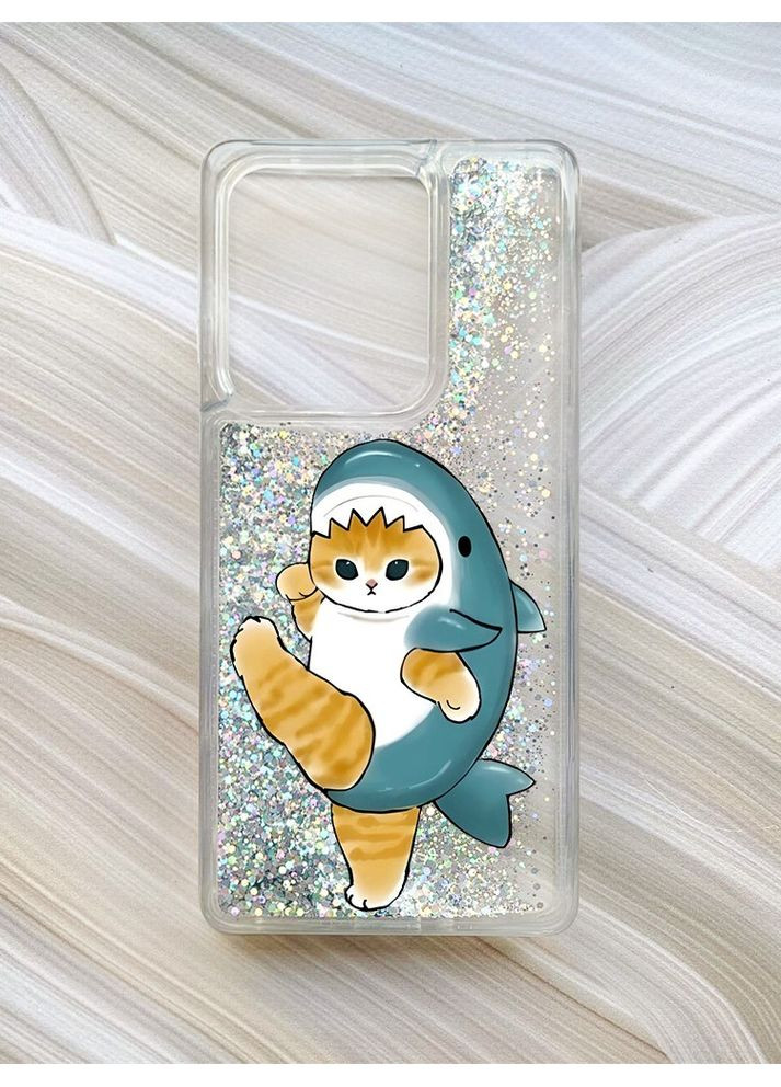Чохол з плаваючими блискітками на Xiaomi Redmi Note 13 Pro 4G Сріблястий:: Котик акула (принт 380) Creative (360663522)