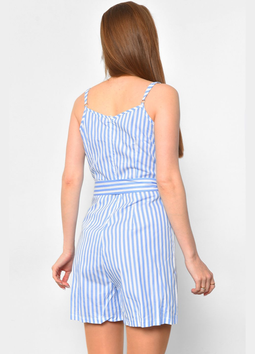 Комбінезон жіночий в смужку блакитного кольору Let's Shop комбінезон-брюки однотонний блакитний вечірній поліестер