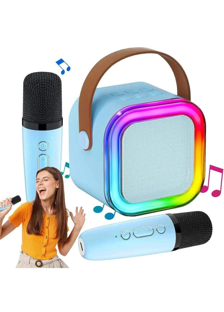 Колонка-караоке Bluetooth портативна бездротова 2в1 + 2 мікрофони RGB-підсвічування Блакитна (R4107) No Brand (361029066)