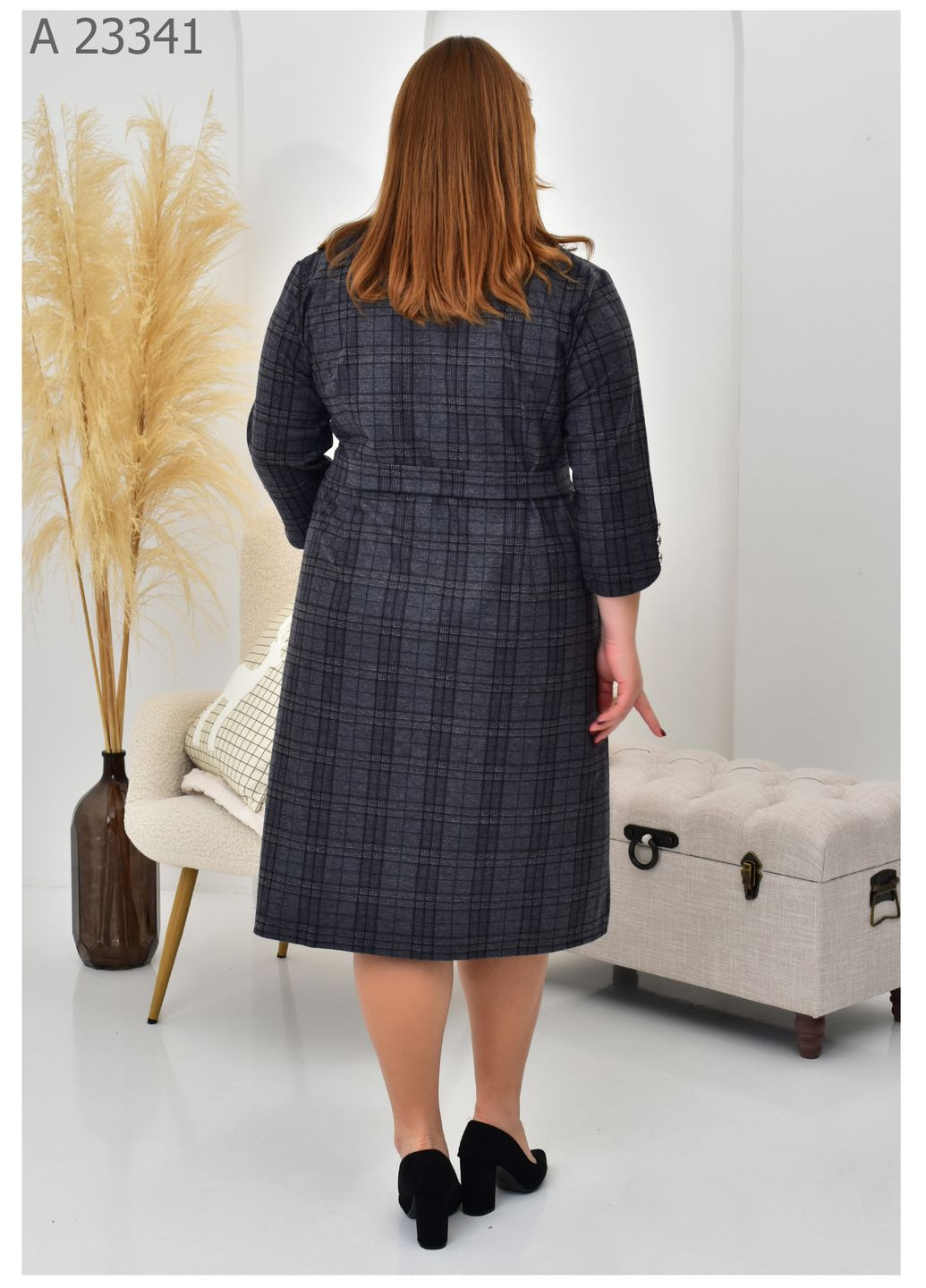 Серое повседневный платье женское большого размера SK в клетку