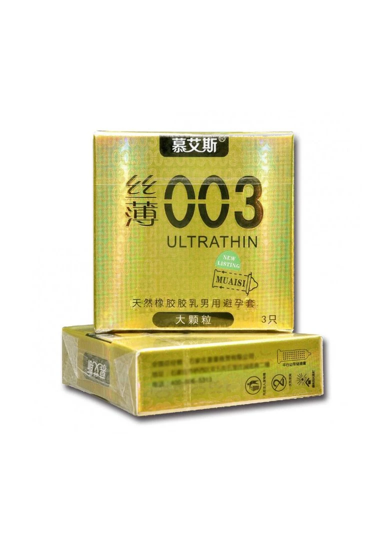 Ультратонкие презервативы с ребристой текстурой Ultrathin Gold 0,03 мм (упаковка 3 шт) Muaisi (317591449)