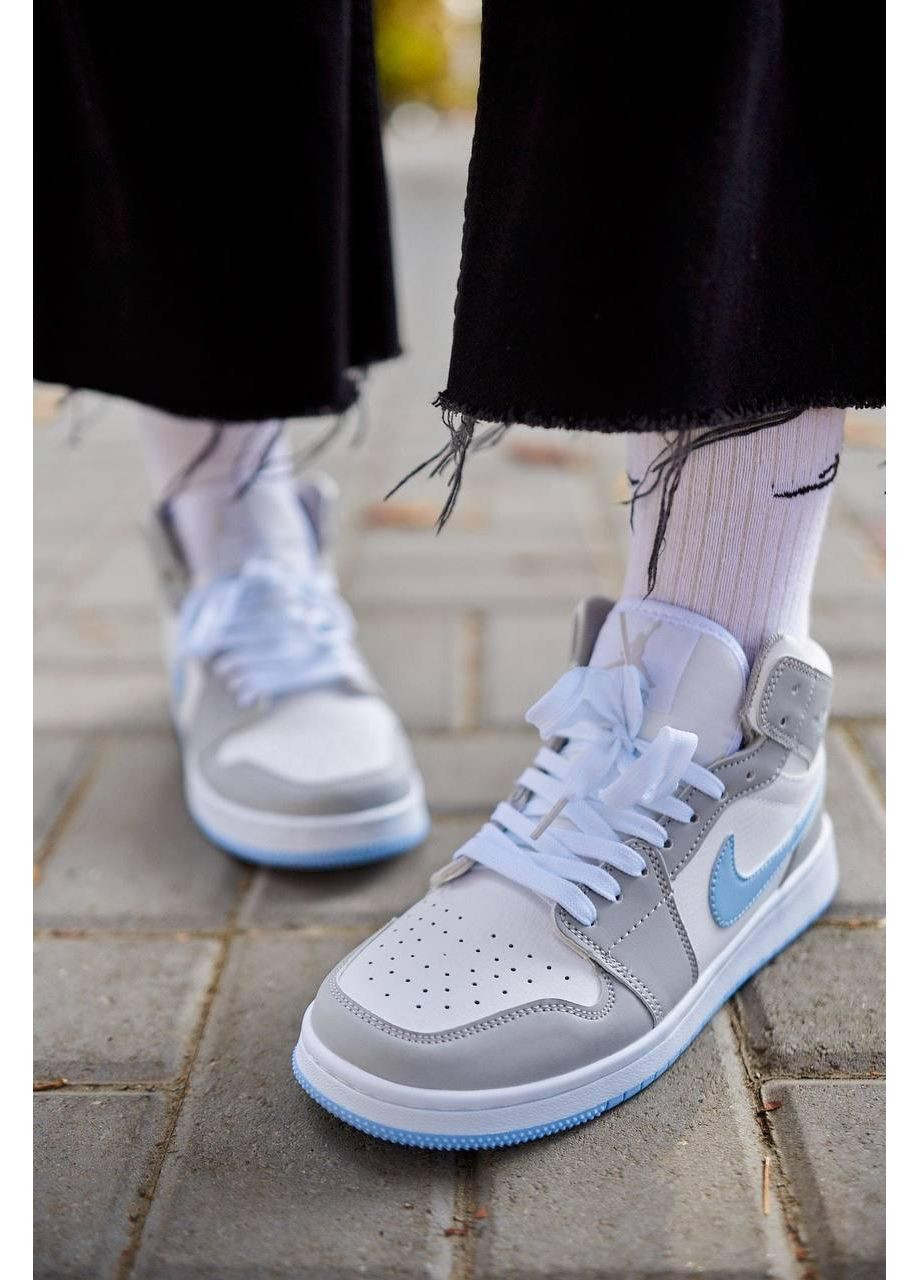 КРОССОВКИ ЖЕНСКИЕ NIKE AIR JORDAN 1 RETRO HIGH GREY BLUE НАЙК АИР ДЖОРДАН No Brand серые демисезоны (367171785)