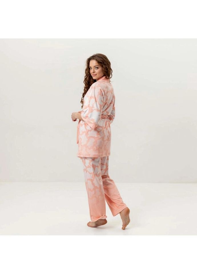 Комбинированная всесезон комплект женский из плюшевого велюра штаны и халат зефирка 3442_m 16052 m FlexDress