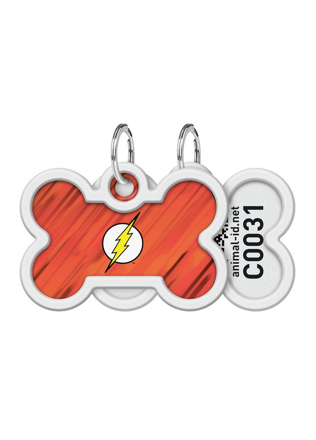Адресник для собак та котів металевий Smart ID з QR паспортом, малюнок "Флеш лого", кістка, 40х28 мм WAUDOG (349225864)