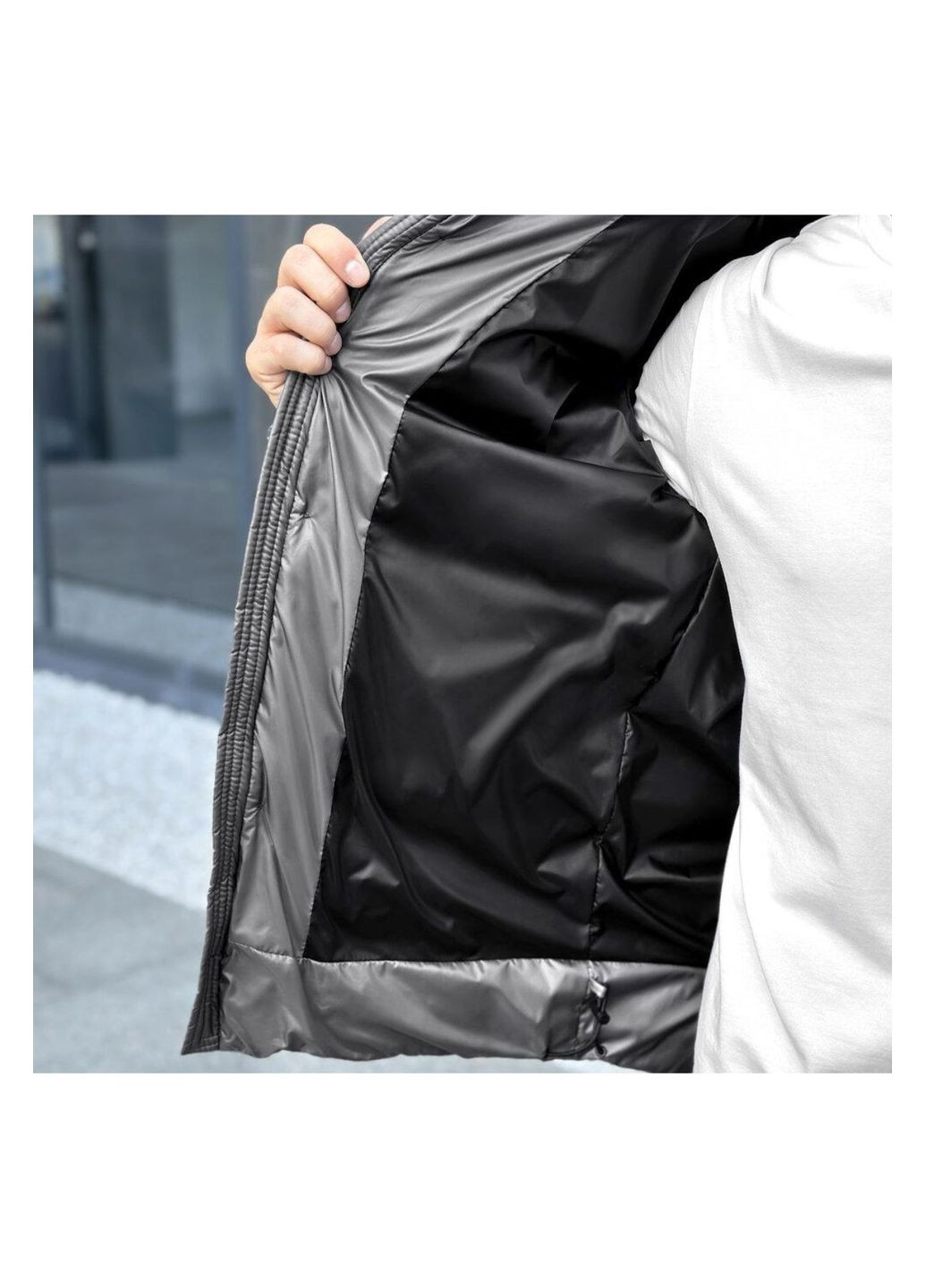 Темно-серая зимняя зимняя мужская куртка No Brand