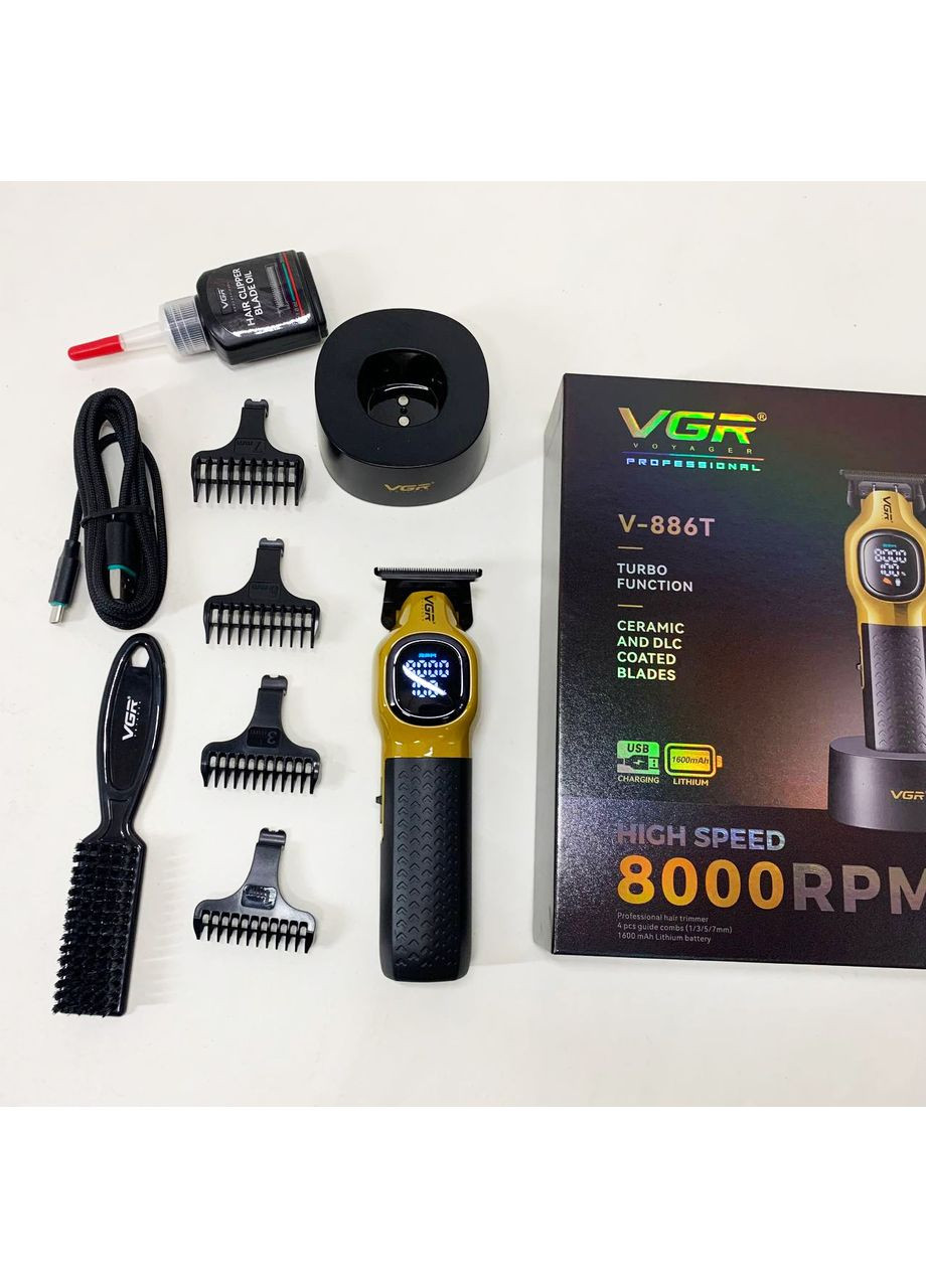 Тример для стрижки волосся V-886T GOLD 8000RPM 4 насадки VGR (369612525)