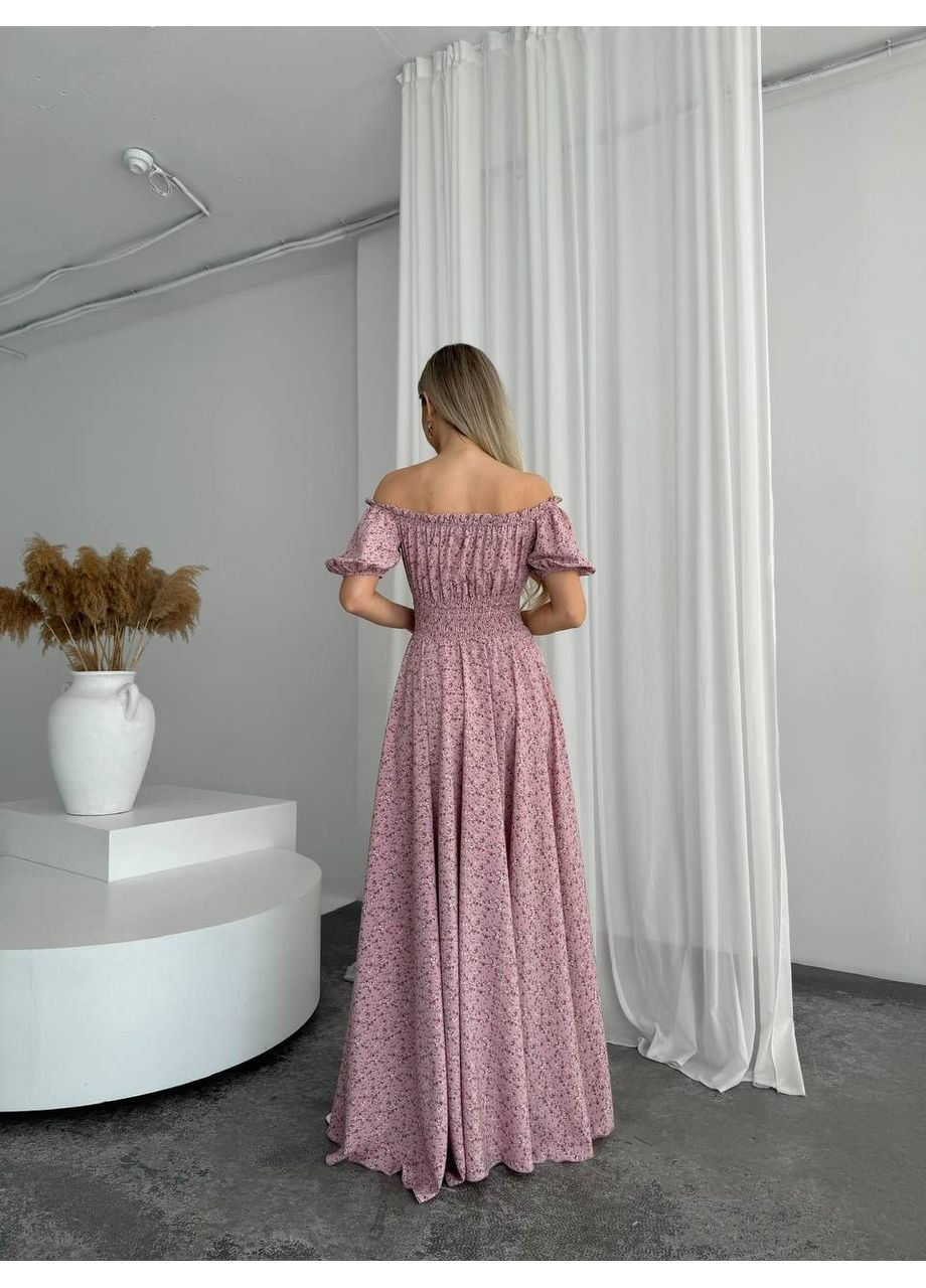 Рожева сукня максі в підлогу у рожеву квітку чорного кольору No Brand