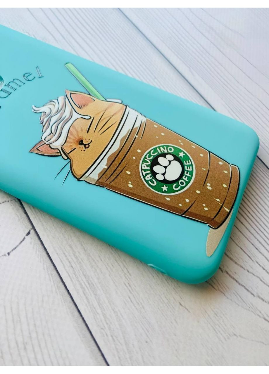 Матовий бірюзовий чохол на iPhone 11 Pro Max (6.5) дизайн Капучіно котик принт 97 Creative (359482484)