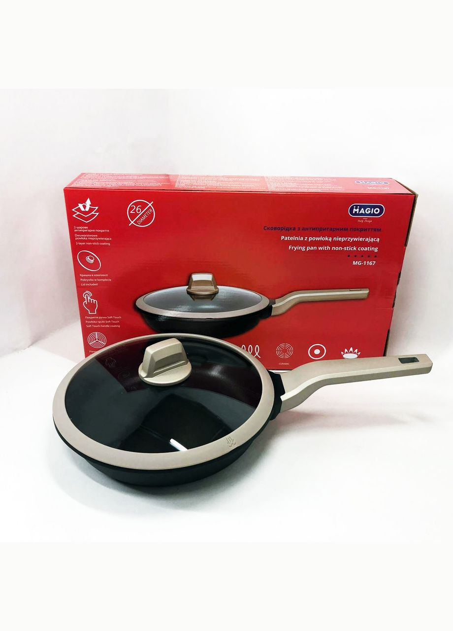 Сковорода MG-1167 с крышкой антипригарная 26 см, сковорода с индукционным дном Magio (364664074)