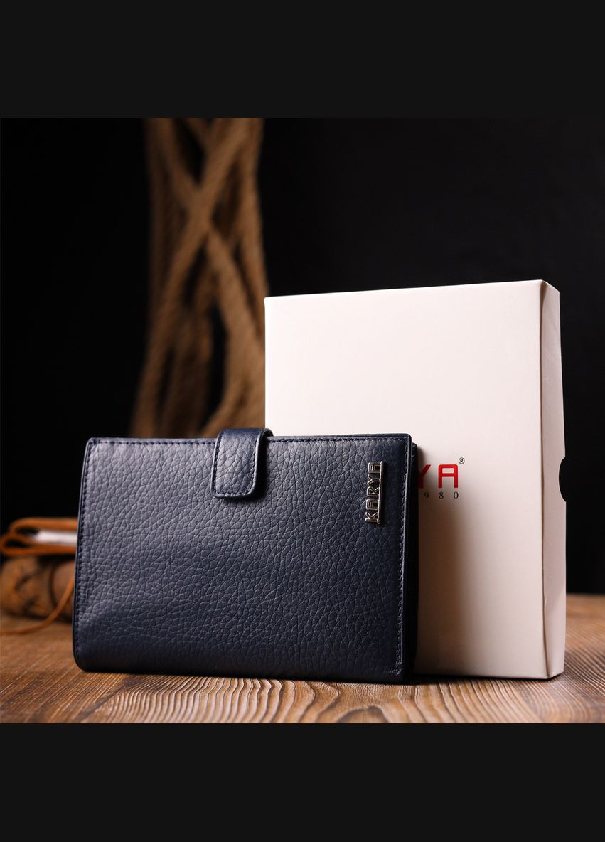 Вертикальне портмоне для документів чоловіче з хлястиком із натуральної шкіри 21190 Синій Karya (306882071)