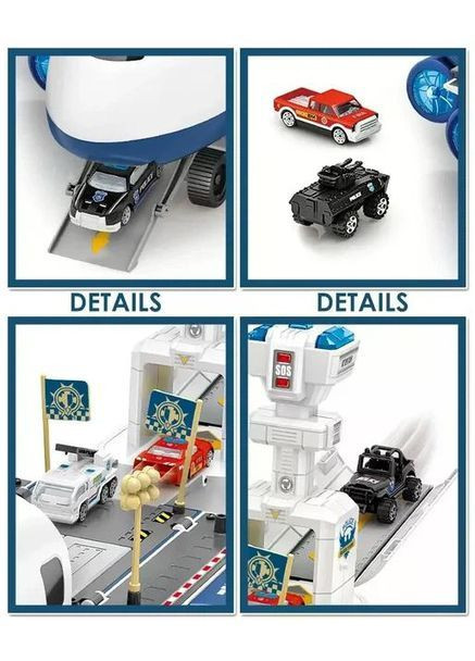 Ігровий набір-трансформер WinTek Поліцейський літак-штаб з функцією трансформації, 2 металевими машинками, арт 40079 Блакитний No Brand (371194918)