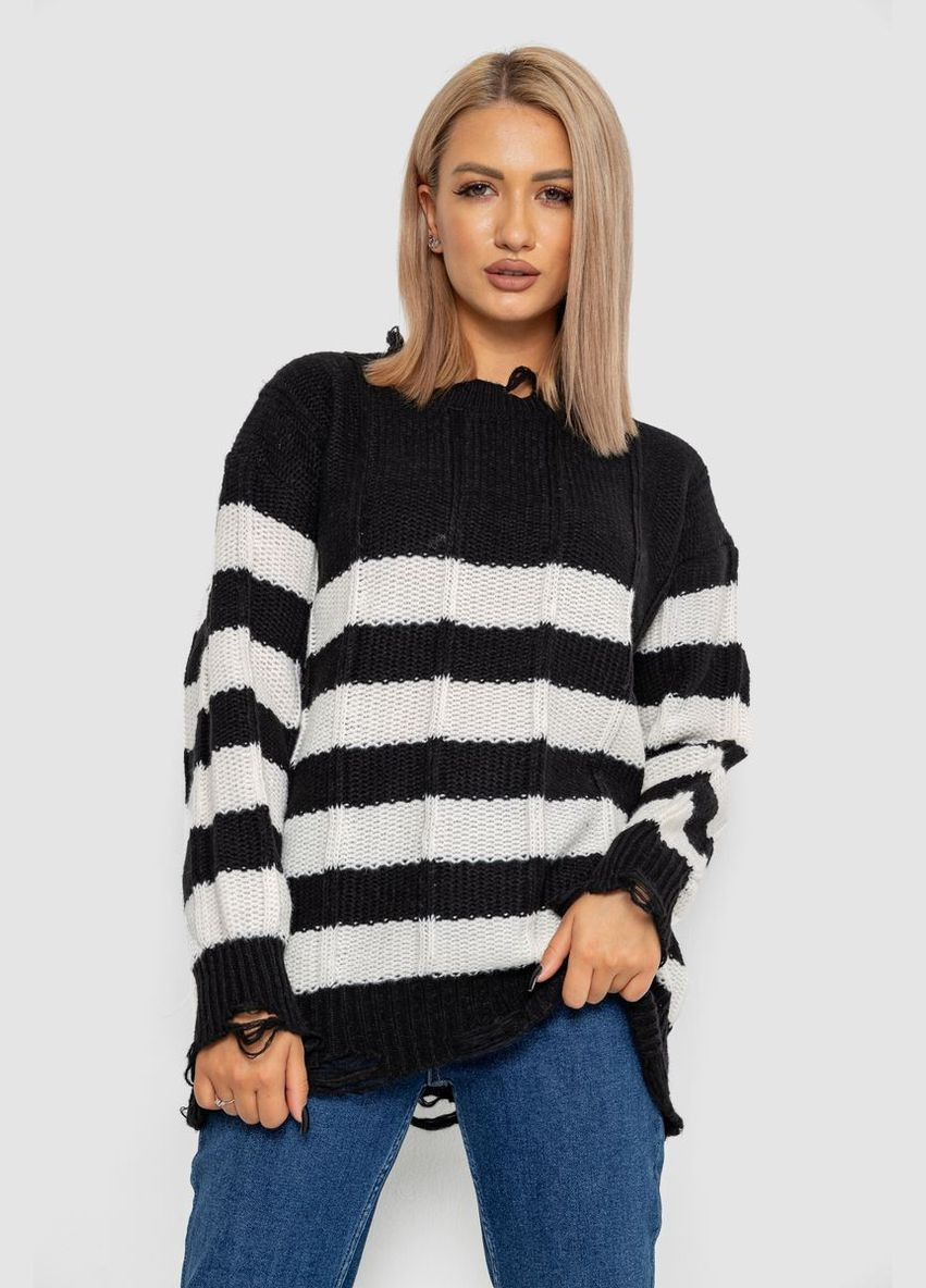 Чорно-білий демісезонний светр жіночий в смужку, колір біло-чорний, 244ra111 Ager