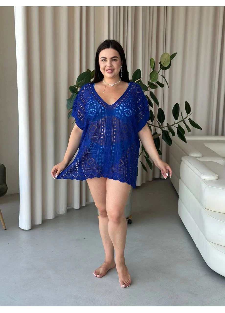 Пляжна коротка туніка PLUS SIZE тоненька в'язка Luna (399812527)