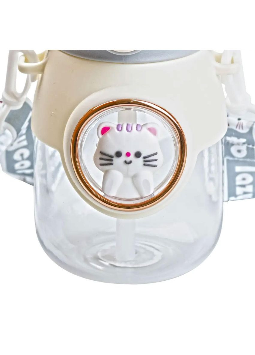 Пляшка для води з трубочкою 820 мл дитяча з ручкою та ремінцем Сірий HPGM2217G Happy Life (351431853)