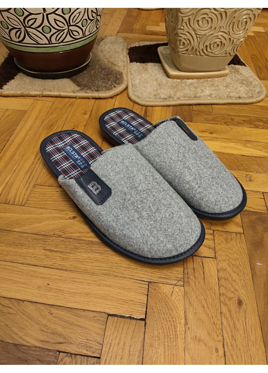 Серые мужские тапочки комнатные домашние велюровые мягкие качественные стильные с закрытым носком теплые тапк Белста