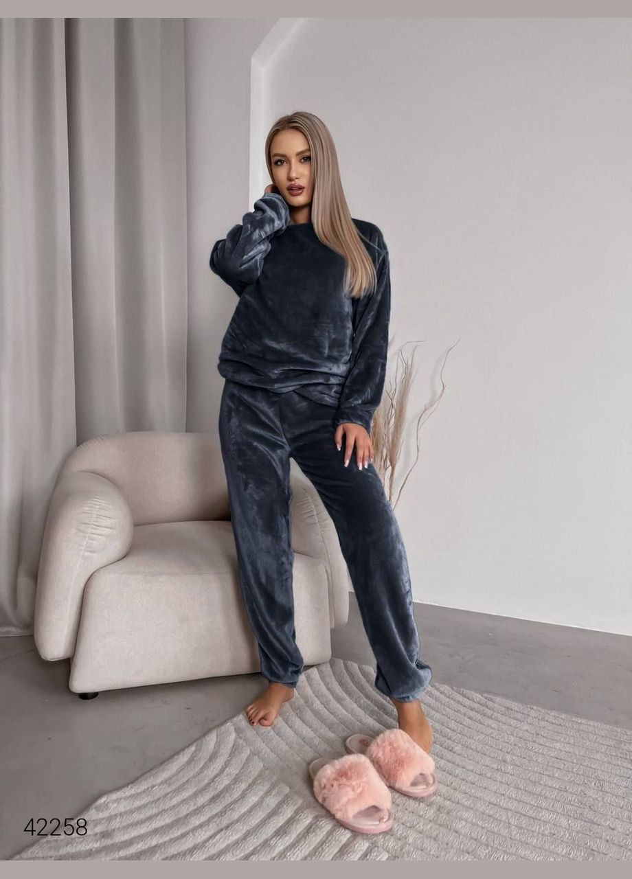 Синяя всесезон махровая теплая женская пижама Liton
