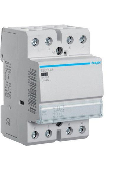 Модульный контактор 230V ESC443 40A 3NO+1NC (3НО+1НЗ) 3 нормально разомкнутых и 1 нормально замкнутый контакты Hager (336905842)