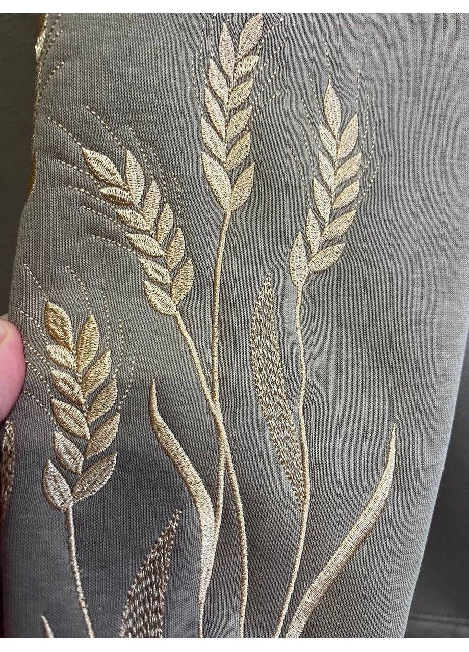 Женский тринитный костюм с начесом бежевый с вышивкой колосья, теплый спортивный костюм V&V (363173096)