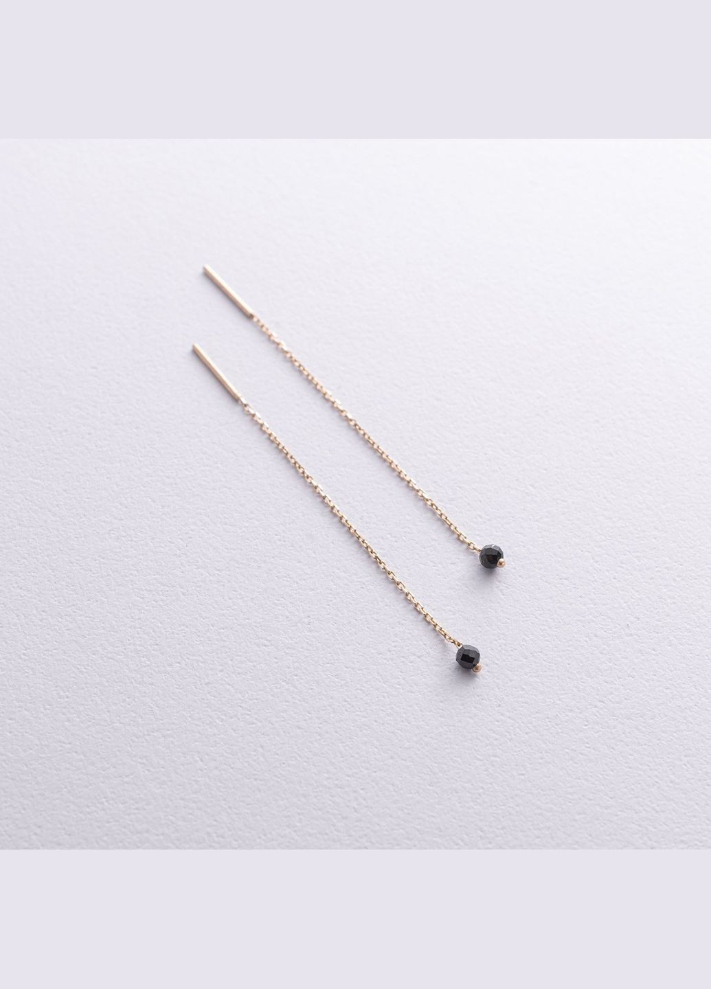 Золоті сережки - протяжки (чорні фіаніти) с08814 Oniks (268830811)