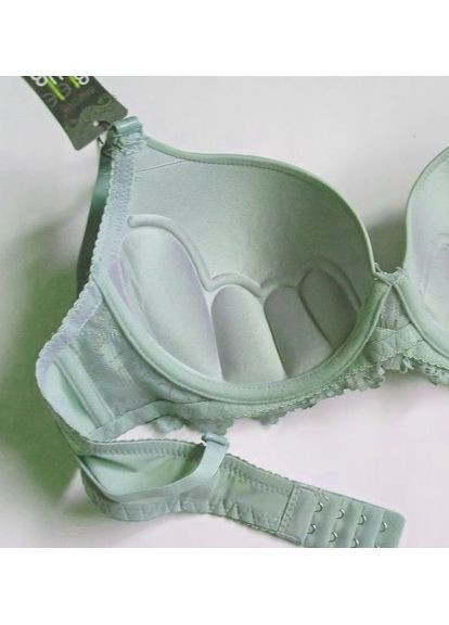 Фисташковый бюстгальтер з пуш-ап на чашку с гладкий с кружевом Biweier с косточками