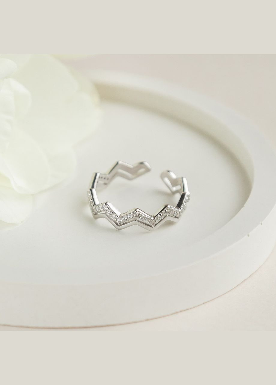 Каблучка срібна тематична Зигзаг незамкнене з білими фіанітами No Brand (354721500)