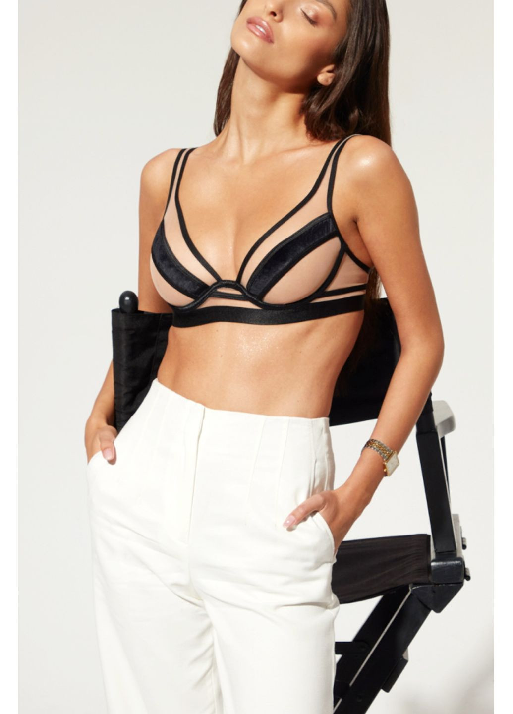 Чорний бюстгальтер напівпрозорий із сіточки lou sc-932 Kinga