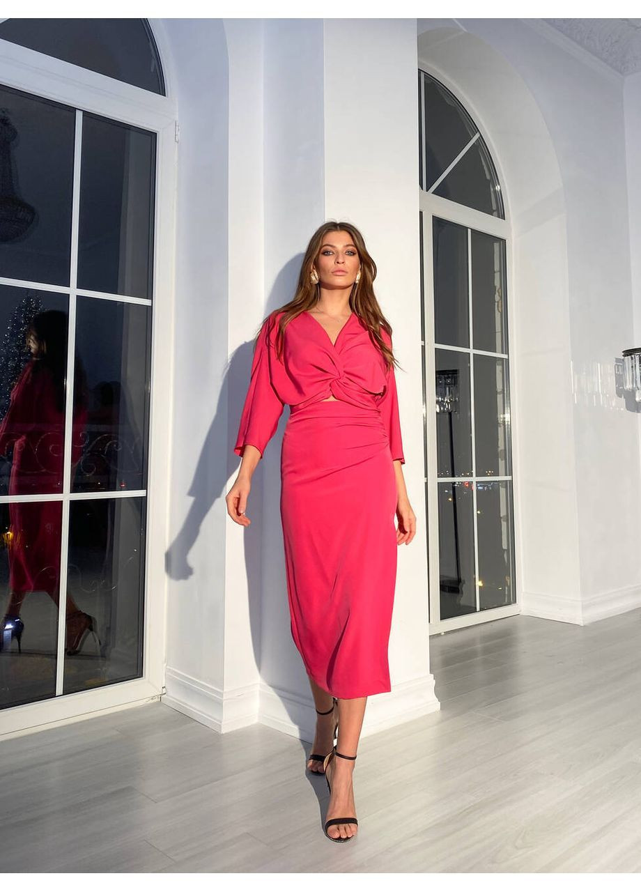 Костюм MON CHERY топ с рукавами и юбка меди с разрезом малинового цвета milirud (366292071)