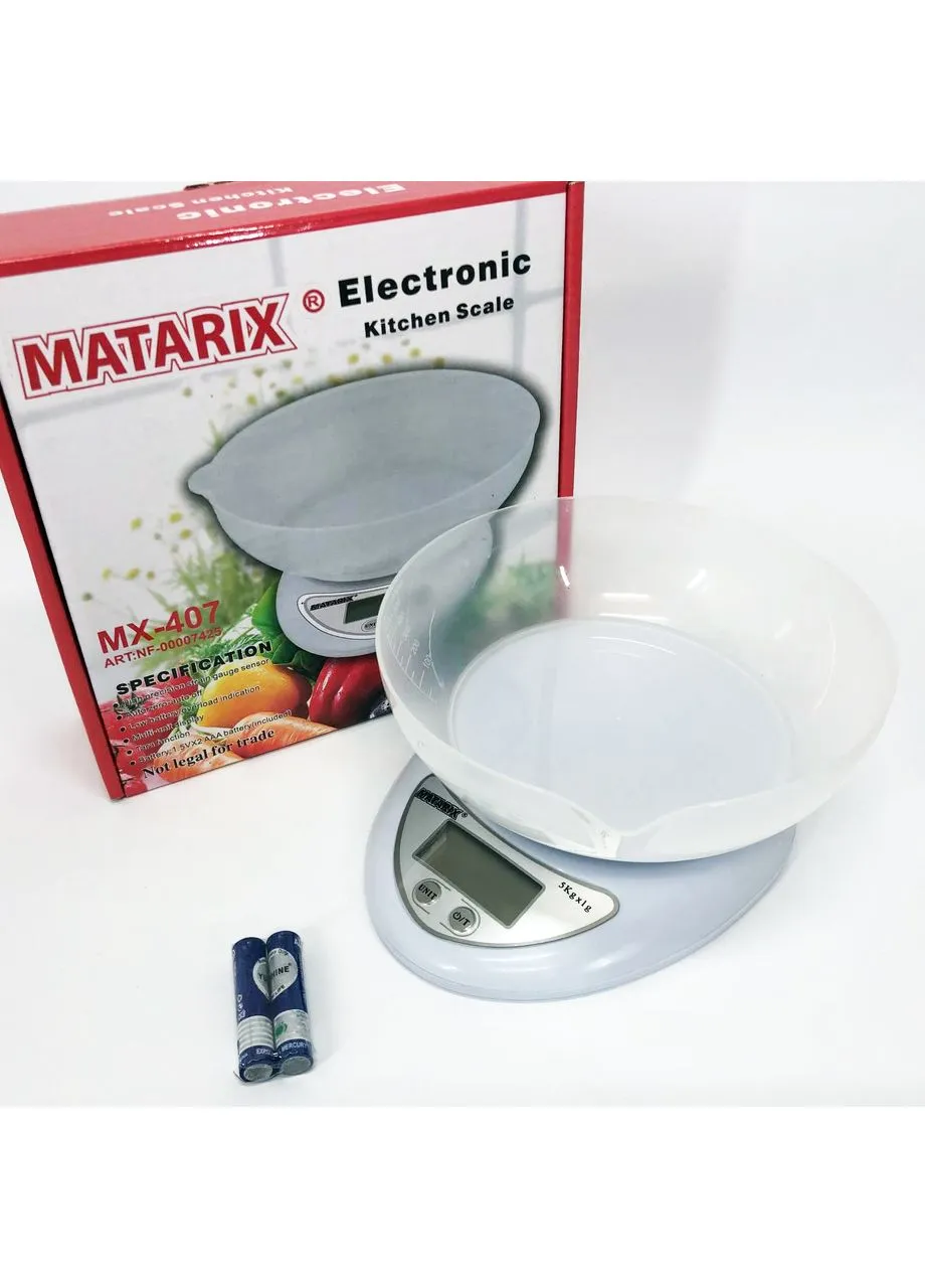 Кухонні електронні ваги з чашею до 5 кг Matarix MX-407, Компактні електронні кухонні ваги No Brand (385329296)