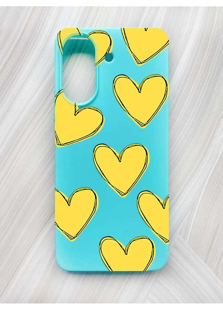 Матовий бірюзовий чохол на Xiaomi Redmi 13C / Poco C65 Сердечка жовті (принт 259) Creative (355398328)