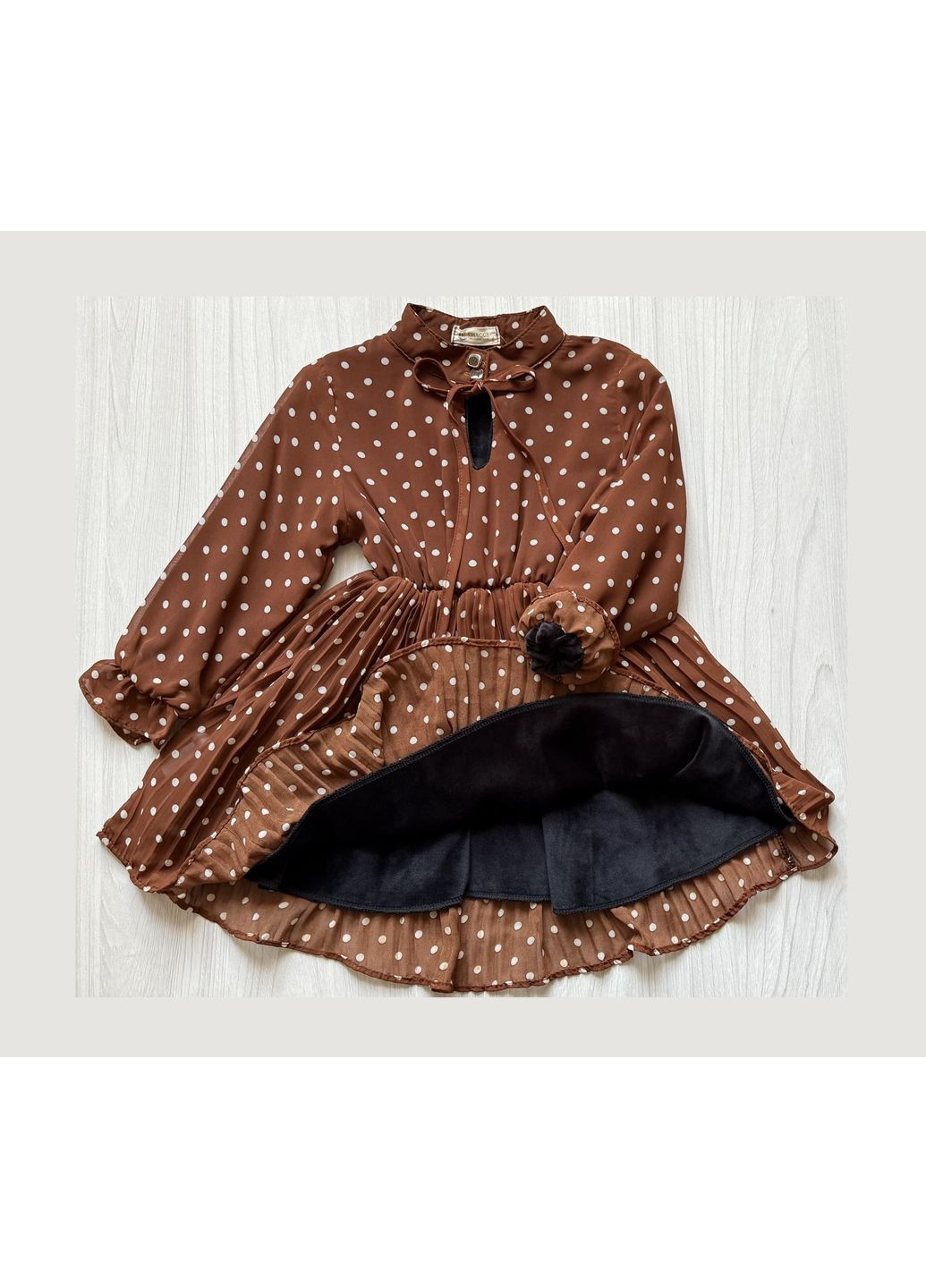 Горчичное платье шифоновое в горошек, утепленное Chaoge (366870652)