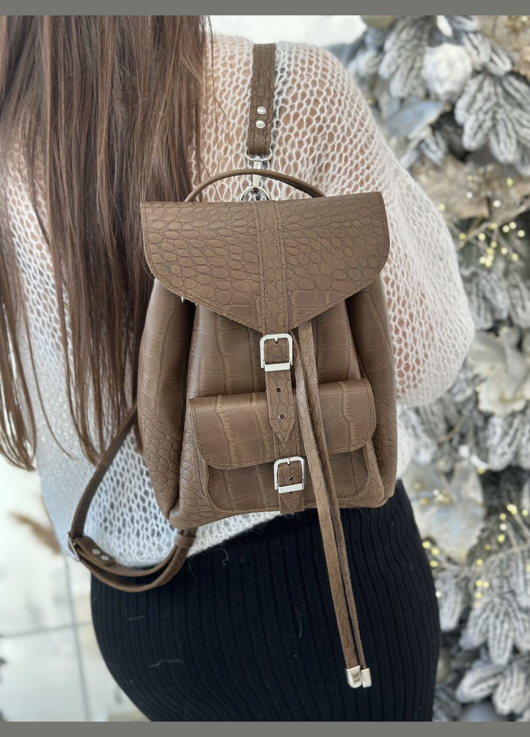 Женский кожаный рюкзак М Коричневый Рептилия Под заказ Dekey (351898911)
