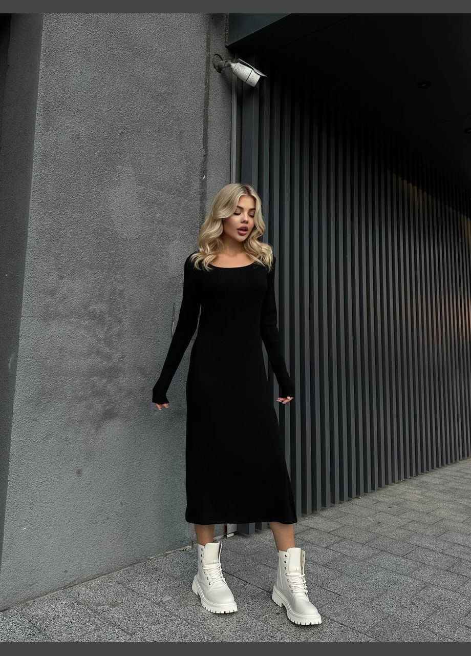 Черное женское теплое ангоровое платье длинное с распоркой черное You Best