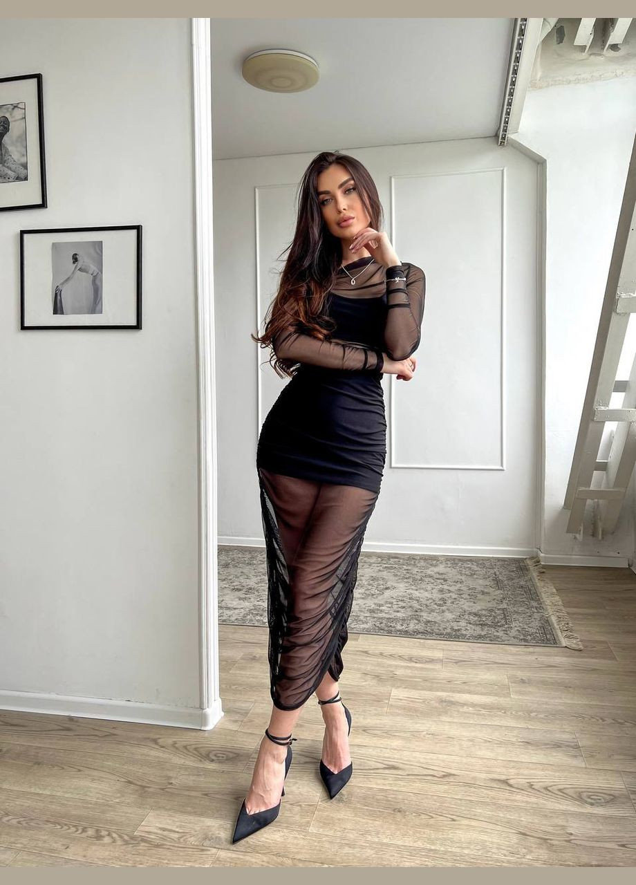 Чорна літня легка сукня-сітка ідеально підходить для спекотної погоди, ефектна чорна сукня на всі випадки життя No Brand