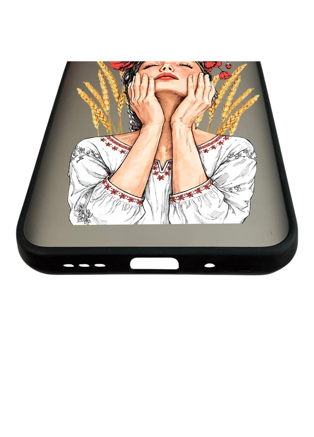 Чохол для телефона Redmi 9C с 3D принтом Девушка с маками и колосками із захистом камери чорний Xiaomi (399548303)