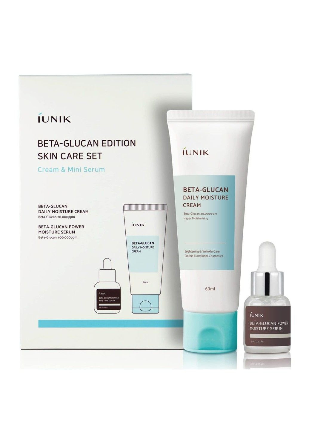 Набір для обличчя з бета-глюканом Beta Glucan Edition Skincare Set cream 60ml +serum 15ml Iunik (317269018)