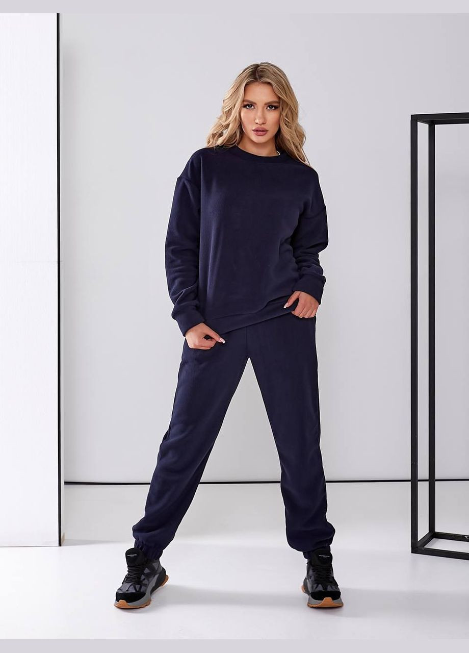 Жіночий флісовий спортивний костюм темно-синього кольору 25965 No Brand (323643223)